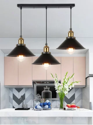 Plafonnier cuisine industriel 3 abat-jour noirs