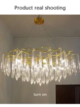 Plafonnier bouquet doré avec cristaux suspendus