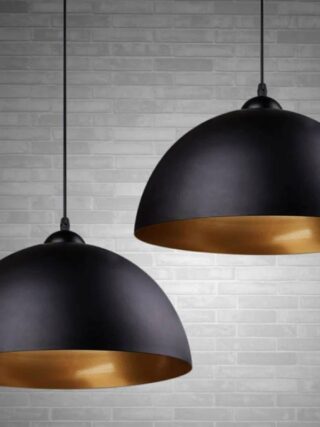 Plafonnier coupole industrielle vintage noir et doré