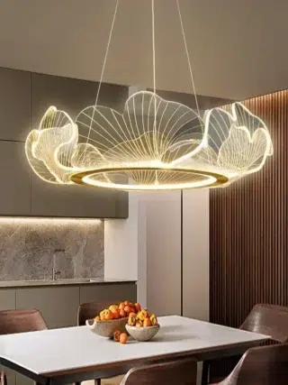 Plafonnier suspendu design pétales dorés LED