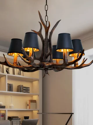 Plafonnier rustique chic bois de cerf