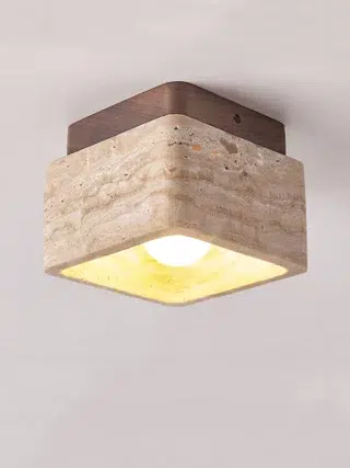 Plafonnier carré en marbre beige et bois foncé minimaliste