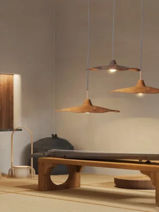 Plafonnier suspendu minimaliste effet bois naturel