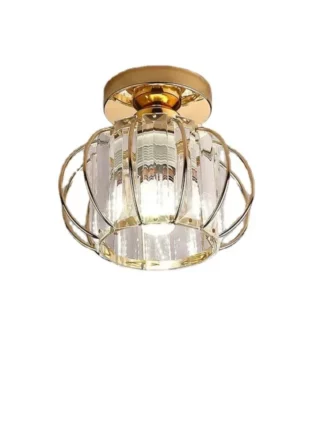 Plafonnier compact doré à cage cristal élégante
